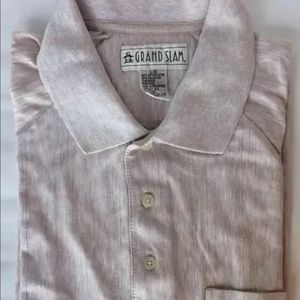 VTG Grand Slam Penguin Men Shirt Shorts Sleeve Beige Large Cotton Blend